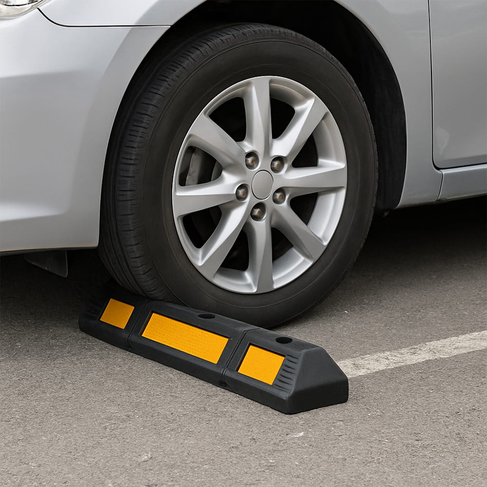 Parkplatzradstopper aus Gummi – 59 cm, mit reflektierendem Streifen, 1 Stück Autoreifen-Anschlag.