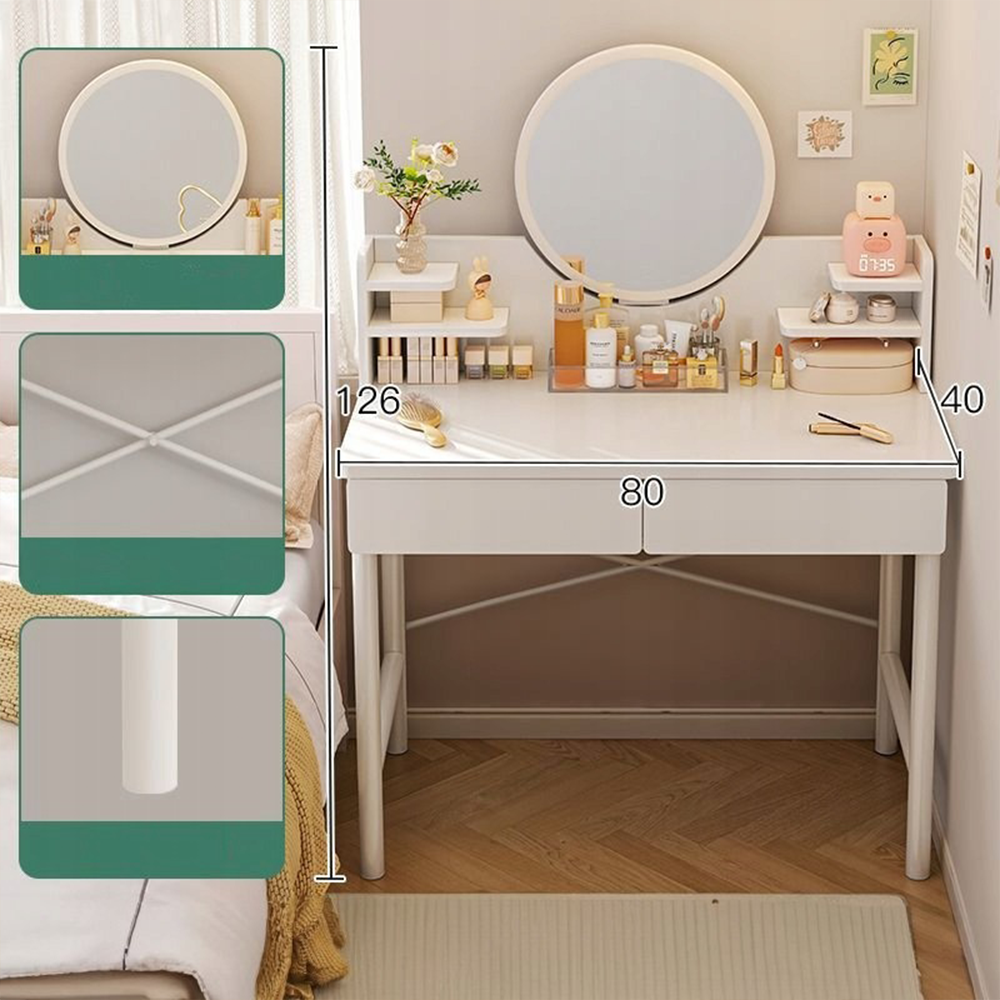 Weißer Schminktisch mit Spiegel 80x40x125,5 cm – Eleganz und Funktionalität für das Schlafzimmer