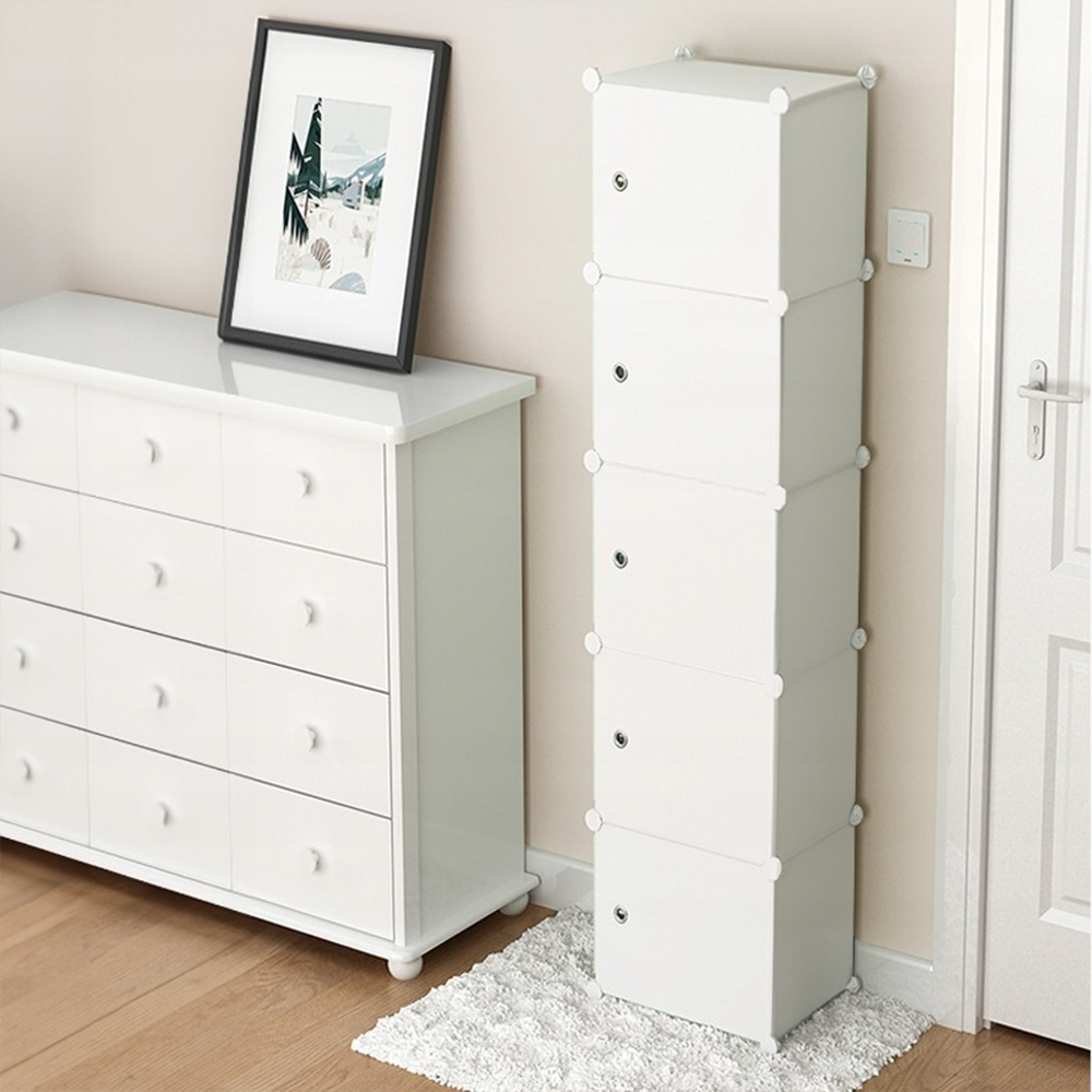 Modularer weißer Schrank mit 5 Regalböden – 185x39x37 cm, einfach zu montieren, modern