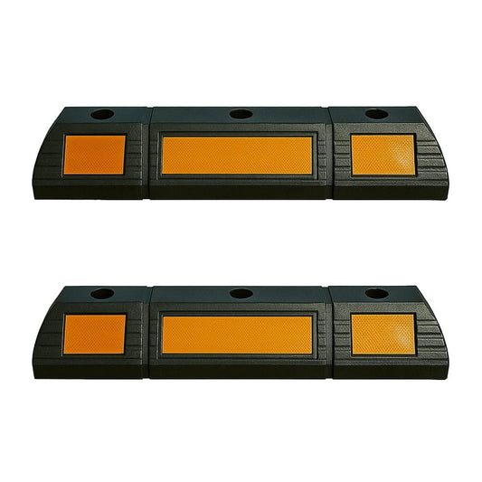 2-teiliges Set Parkstopper – 59 cm Gummi-Radstopper mit gelbem Reflektorstreifen (1)