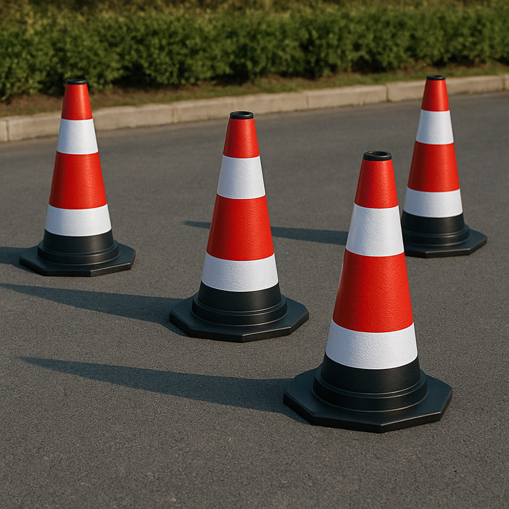 5-teiliges Set flexibler, reflektierender Leitkegel – 40 cm hoch – Sichere Bereichskennzeichnung im Verkehr und auf Baustellen
