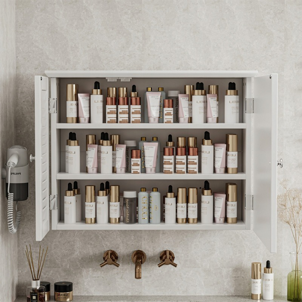 Wand-Badezimmerspiegelschrank 65x49x15 cm – Weiß, mit Innenregalen