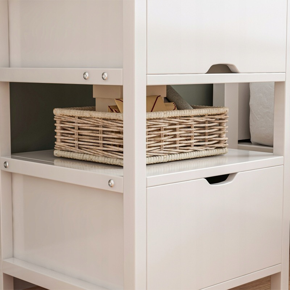 Weißer Nachttisch mit 2 Schubladen – 45×38×55 cm – Moderner Loft-/Skandinavischer Stil