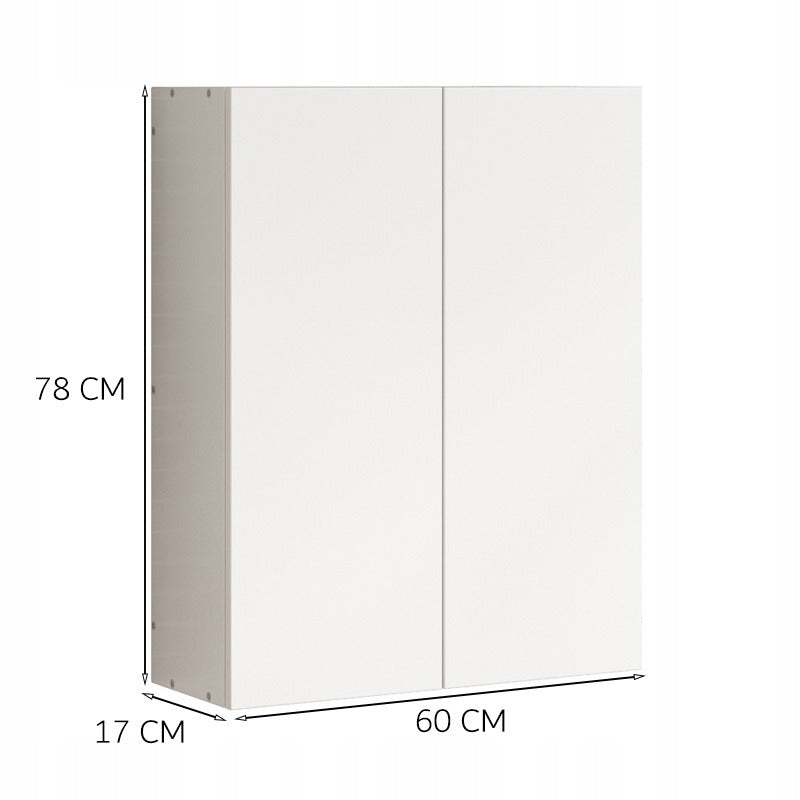 Hängender Badezimmerschrank, weiß, 2 Türen, modern, zur Wandmontage, mit 3 Einlegeböden, 60 cm