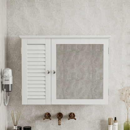 Wand-Badezimmerspiegelschrank 65x49x15 cm – Weiß, mit Innenregalen