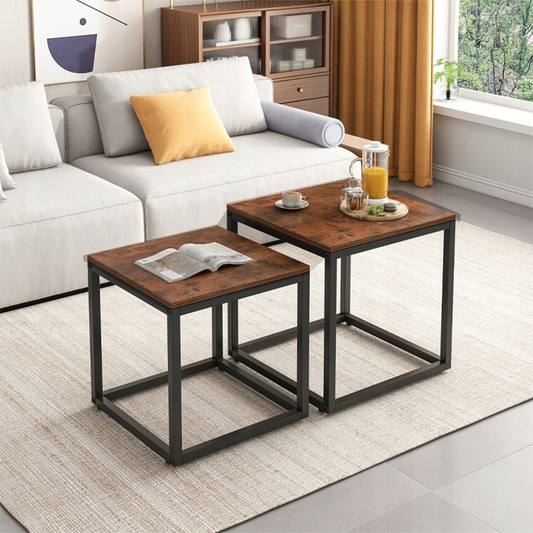 2-teiliges Couchtisch-Set im rustikalen Loft-Stil – 50x50 cm & 45x45 cm – Moderner Industriedesign