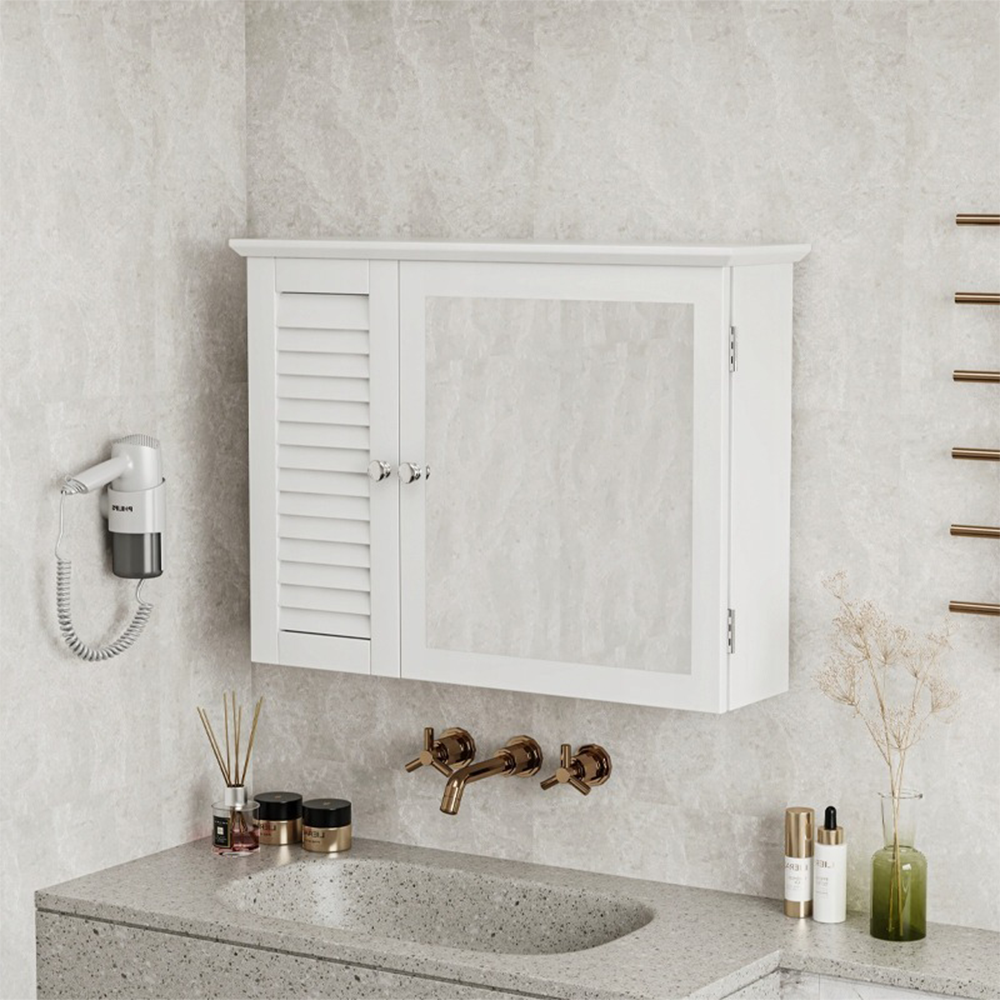 Wand-Badezimmerspiegelschrank 65x49x15 cm – Weiß, mit Innenregalen