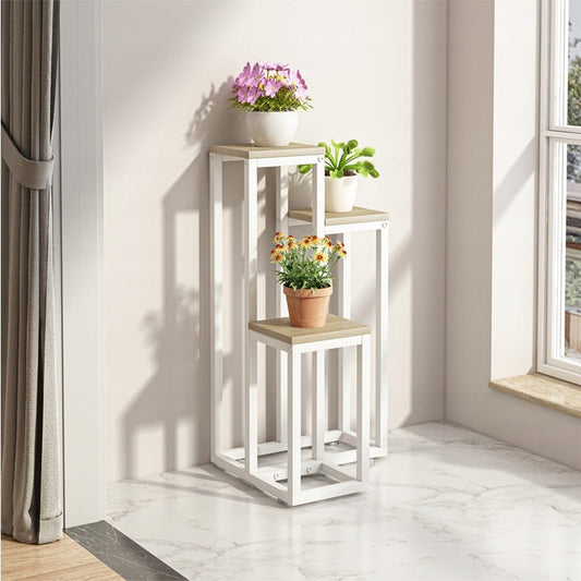 Pflanzenständer Weiß – 67 cm – Loft-Stil mit 3 Ebenen