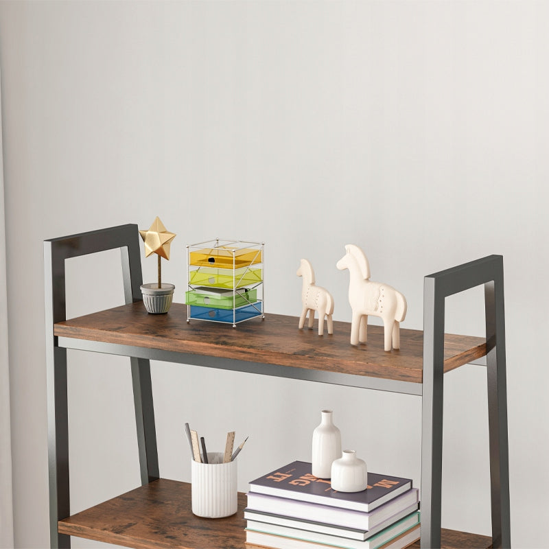Rustikales Bücherregal mit 5 Regalböden – 56x34x172 cm, schwarzes Metallgestell und MDF in dunkler Holzoptik